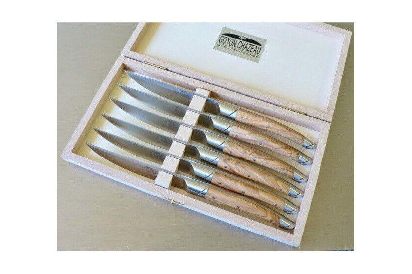 Estuche 6 cuchillos de mesa Avantage Le Thiers Goyon-Chazeau mangos de madera de olivo