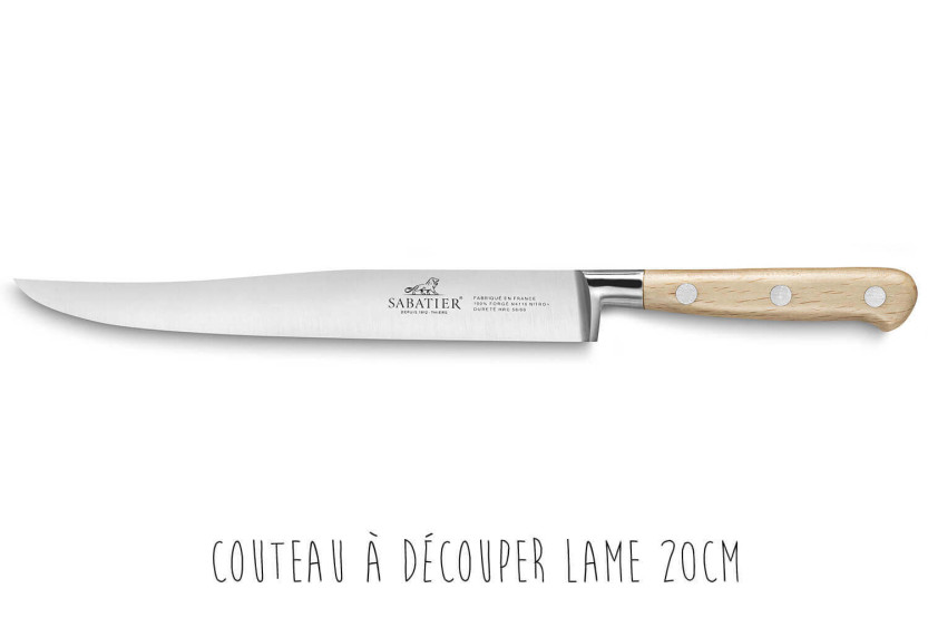 Sabatier bokträblock med 5 smidda Brocéliande-knivar med bokträhandtag