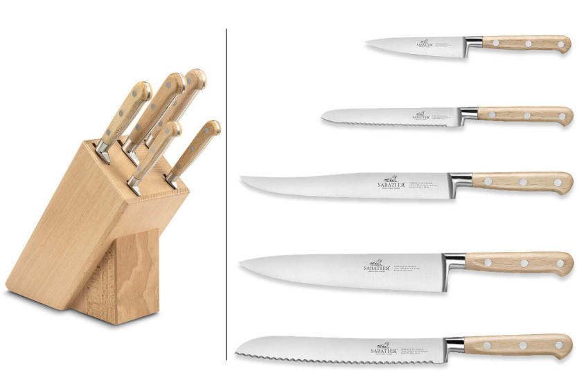 Bloque de madera de haya Sabatier con 5 cuchillos forjados Brocéliande con mango de madera de haya