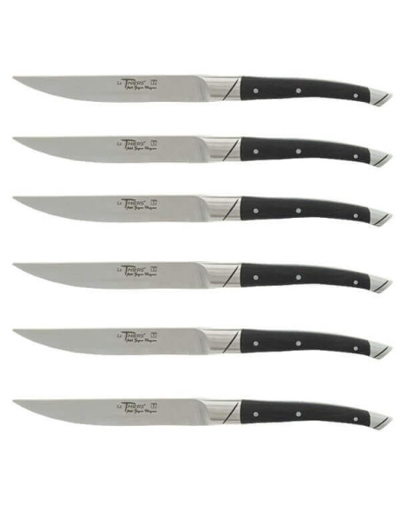 Boxed set of 6 Avantage Le Thiers Goyon-Chazeau table knives with ebony handles