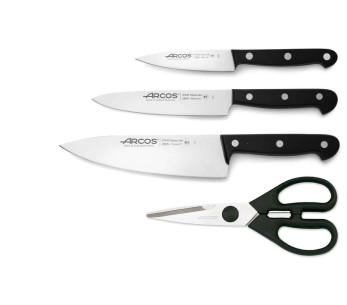 Bloco de madeira com 3 facas de cozinha Arcos Universal + tesoura 2