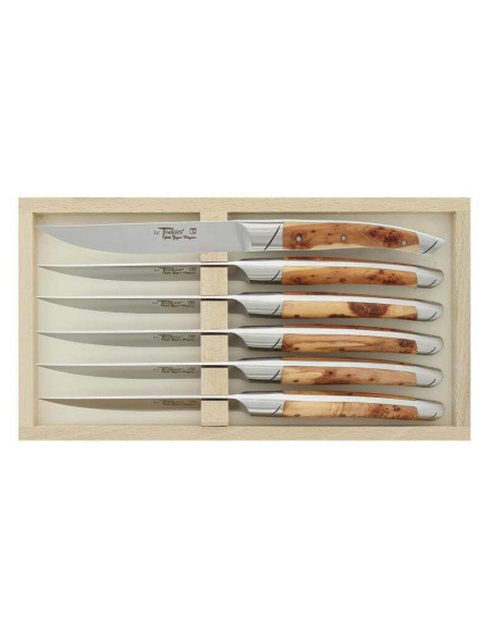 Conjunto de 6 facas de mesa Avantage Le ThiersGoyon-Chazeau com cabos de zimbro