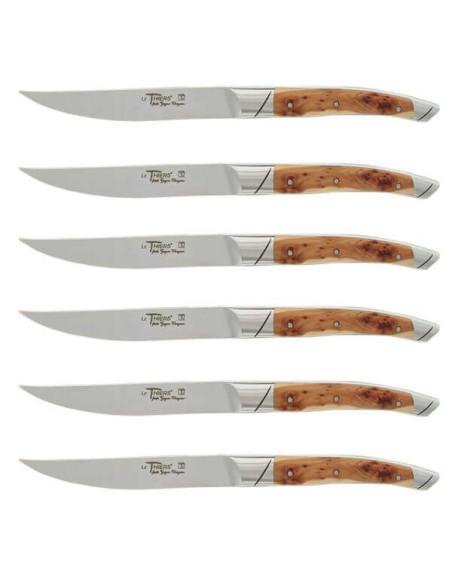 Schachtel mit 6 Avantage Le ThiersGoyon-Chazeau Tischmessern mit Wacholdergriffen