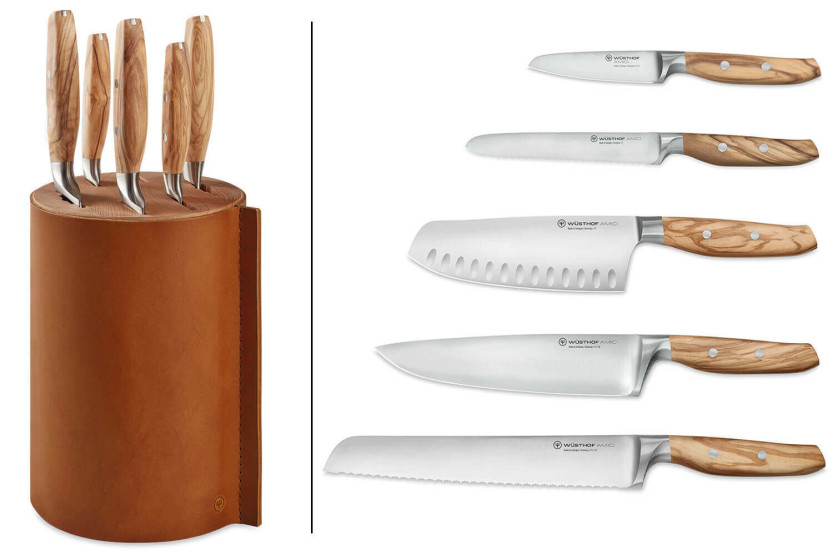 Block of 5 Wüsthof Amici forged knives in olive wood