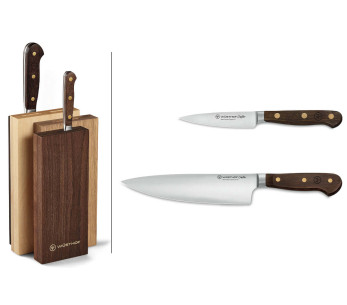 Ceppo di coltelli forgiati Wüsthof Crafter design a 2 pezzi in quercia, acero e faggio