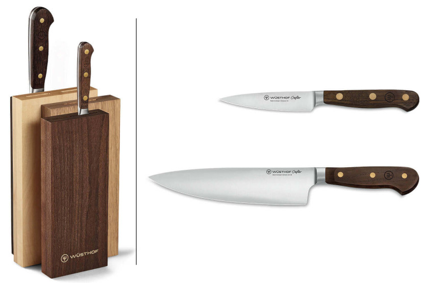 2 Wüsthof Crafter design forged knife block in oak, maple and beech