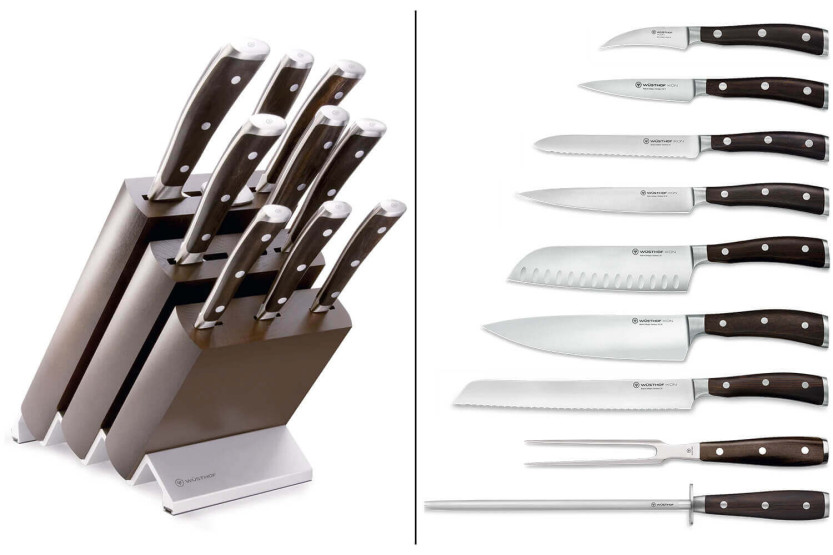 Wüsthof Ikon knivblokk i ask - 7 smidde kniver og 2 tilbehør