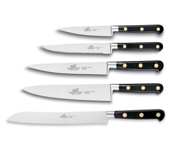 Blok van 5 Sabatier Cambridge keukenmessen in Chef essen + schaar 2