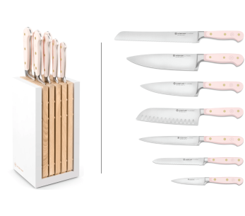 Wusthof Classic Colour Pink Himalayan Salt -veitset, 7 kpl, takorakenteinen veitsenpalatsi