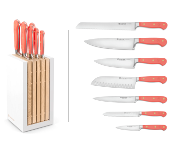 Blokk med 7 Wusthof Classic Colour Coral Peach smidde kniver