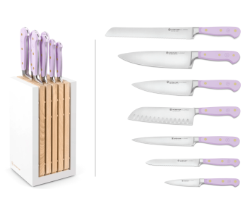 Block med 7 Wusthof Classic Colour Purple Yam smidda knivar