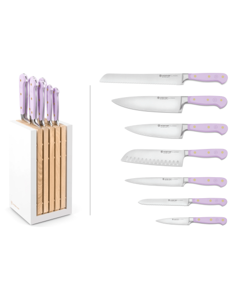 Blok med 7 Wusthof Classic Colour Purple Yam smedede knive