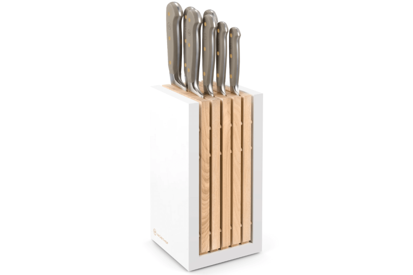 Blok med 7 Wusthof Classic Colour Velvet Oyster smedede knive