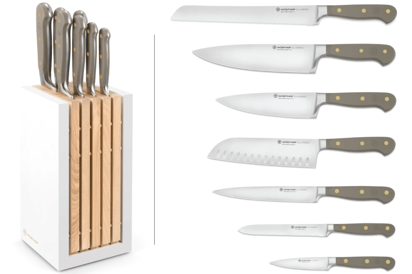 Block of 7 Wusthof Classic Colour Velvet Oyster forged knives