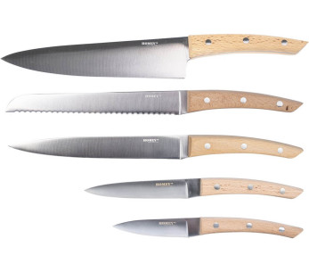 Bloque de 5 cuchillos de cocina Homey's Bokträ con mango de madera de haya 2