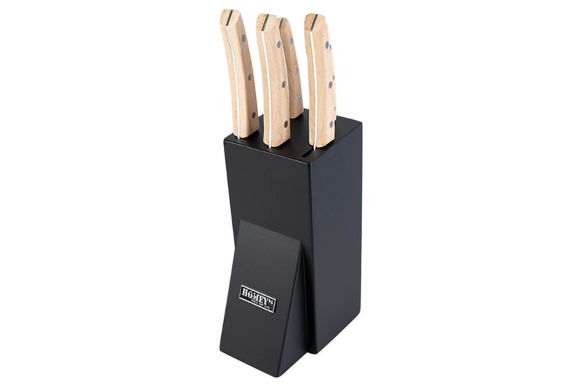 Blocco di 5 coltelli da cucina Homey's Bokträ con manici in legno di faggio