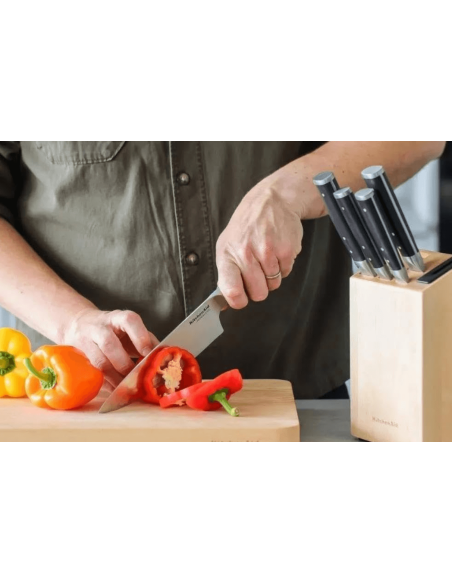 Bloco de 5 facas Kitchen Aid Gourmet em madeira de bétula
