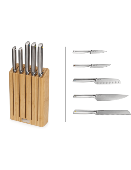 Messerblock mit 5 Joseph Joseph Elevate Steel Knives aus Bambus