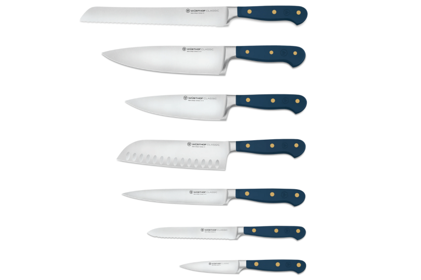 Messerblock mit 7 geschmiedeten Wusthof Classic Colour Wild Blueberry Messern