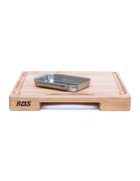Boos Blocks Prep Masters maple wood cutting board + steel tray 46x46x6cm