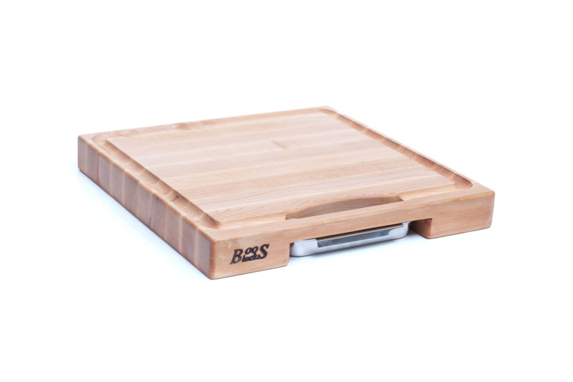 Boos Blocks Prep Masters maple wood cutting board + steel tray 46x46x6cm