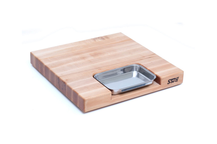 Boos Blocks Prep Masters maple wood cutting board + steel tray 46x46x6cm