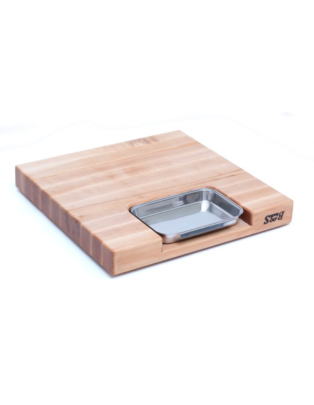 Boos Blocks Prep Masters maple wood cutting board + steel tray 46x46x6cm