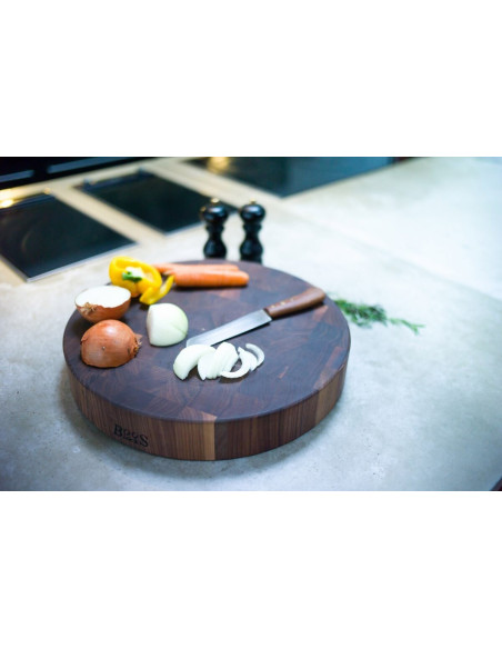 Tábua de cortar redonda Boos Blocks Gourmet em nogueira preta Ø46x7,5cm