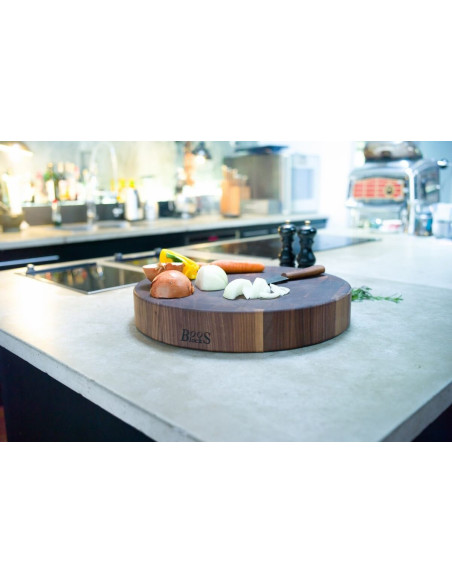 Tábua de cortar redonda Boos Blocks Gourmet em nogueira preta Ø46x7,5cm