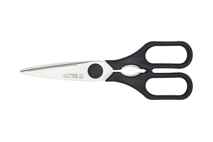 Tesoura de cozinha de 21 cm em aço inoxidável com cabo preto