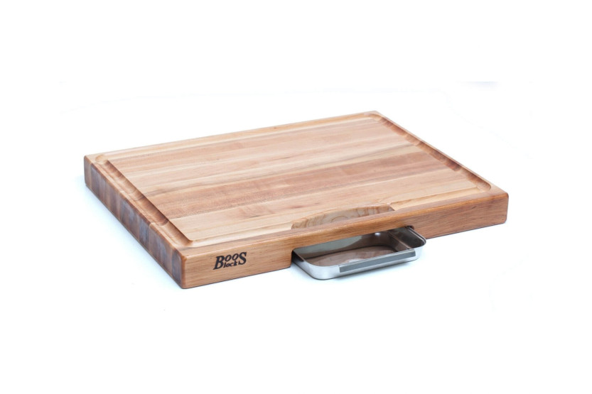 Boos Blocks Prep Masters tábua de madeira de ácer + tabuleiro de aço 46 x 38 x 6cm
