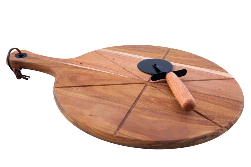 Set pizza Point Virgule con ruota per pizza e tagliere in acacia