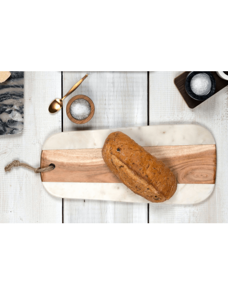 Artesà serving board in white marble and acacia wood 46x20cm