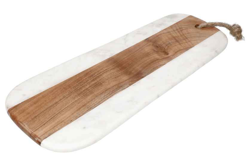 Tábua de servir Artesà em mármore branco e madeira de acácia 46x20cm