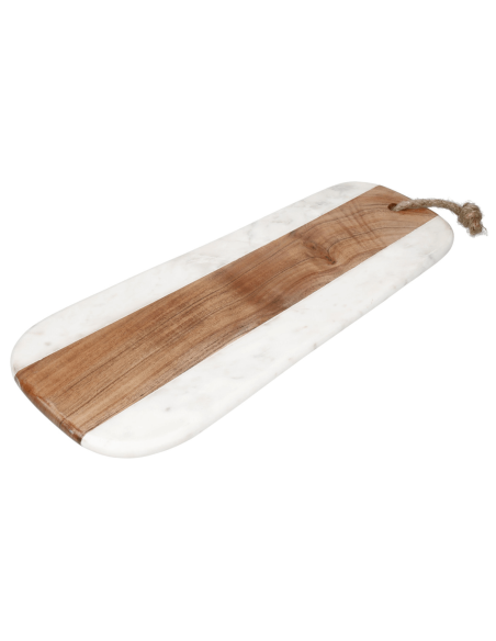 Artesà tabla de servir de mármol blanco y madera de acacia 46x20cm
