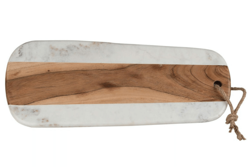 Artesà serveerplank in wit marmer en acaciahout 46x20cm