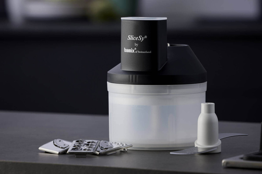 Processador de alimentos preto SliceSy Bamix para a misturadora multiusos Bamix
