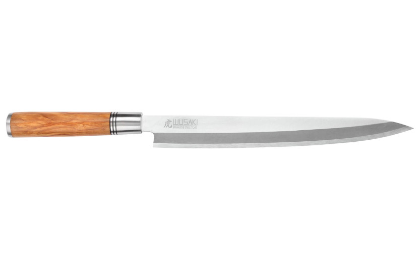 27 cm Wusaki Olive 7Cr yanagibakniv med håndtag i oliventræ + saya