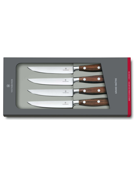Set med 4 Victorinox Grand Maître Wood smidda stekknivar 12cm lönnhandtag
