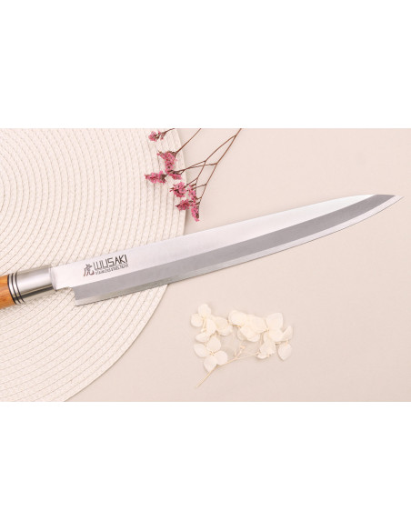 27cm Wusaki Olive 7Cr yanagiba veitsi oliivipuukahvalla + saya
