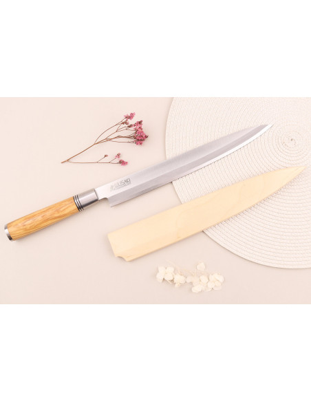 27cm Wusaki Olive 7Cr yanagibakniv med olivträhandtag + saya