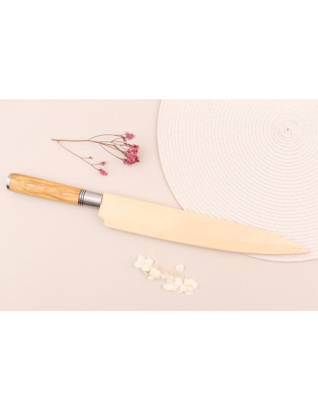 27 cm Wusaki Olive 7Cr yanagibakniv med håndtag i oliventræ + saya