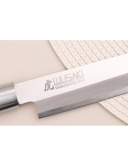 Coltello Wusaki Olive 7Cr yanagiba da 24 cm con manico in legno d'oliva + saya