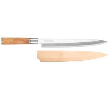 Faca Wusaki Olive 7Cr yanagiba de 24 cm com cabo de madeira de oliveira + saya