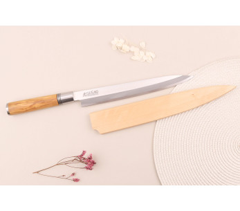 24cm Wusaki Olive 7Cr yanagiba mes met olijfhouten handvat + saya 2