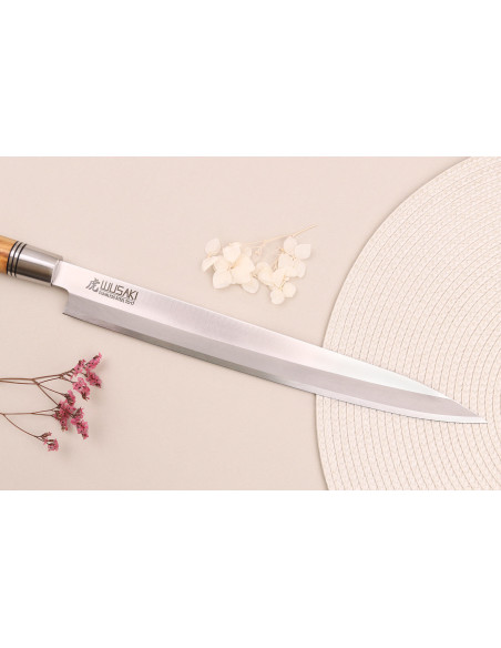 Yanagiba knife 30cm Wusaki Olive 7Cr olive wood handle + saya
