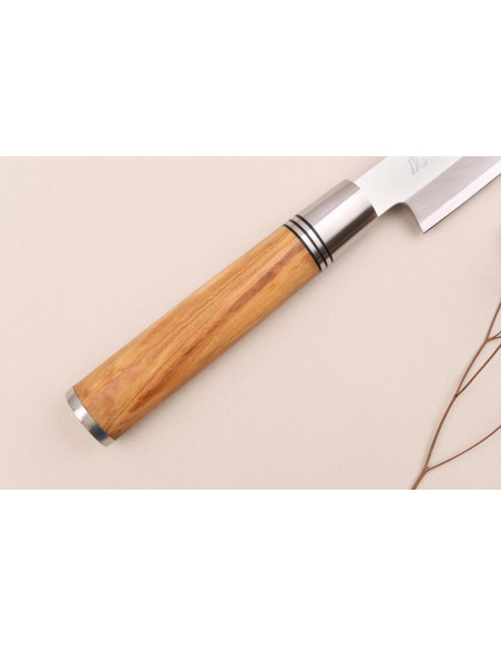 Cuchillo Yanagiba 30cm Wusaki Oliva 7Cr mango de madera de olivo + saya