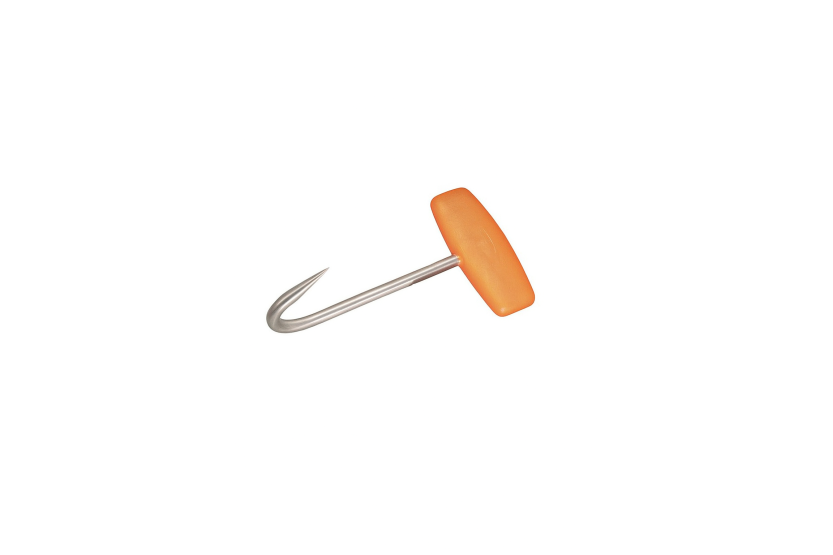 Gancho de carnicero Bargoin de acero inoxidable con mango de plástico naranja, 60 kg de capacidad