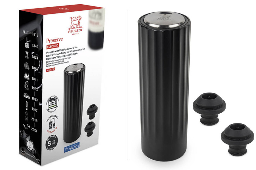 Peugeot Preserve Elektrisk automatisk vakuumpumpe i sort ABS 14 cm + 2 propper