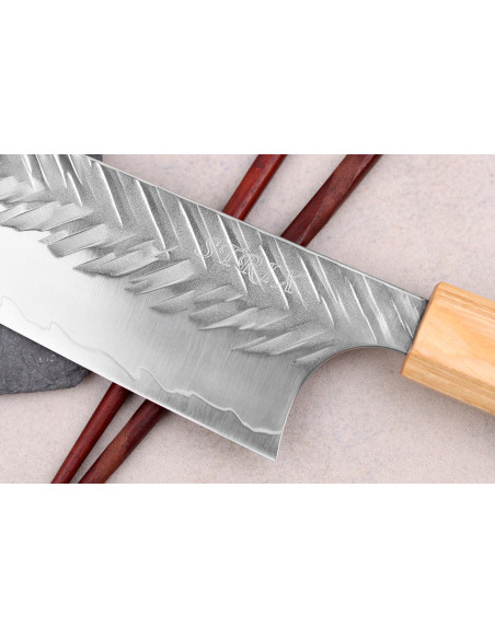 16.5cm Yoshimi Kato SPG Strix V-Tsuchime Cuchillo bunka japonés hecho a mano